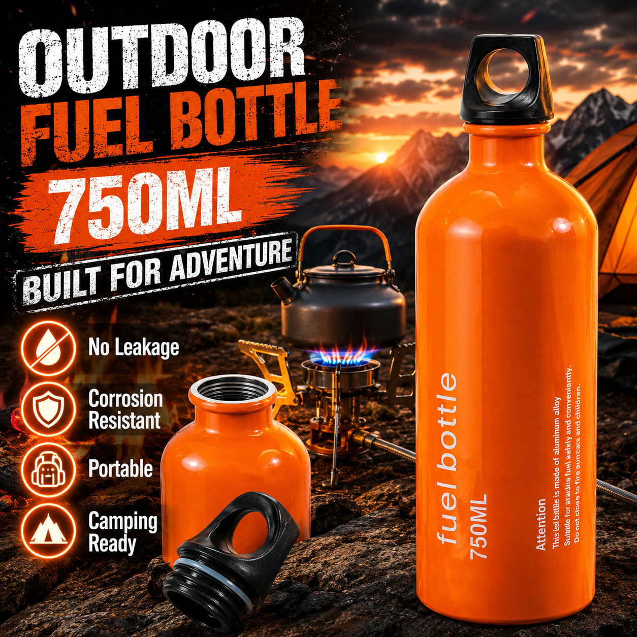 Camping Cooking Fuel - 750ml Aluminum Fuel Bottle Camping Stove