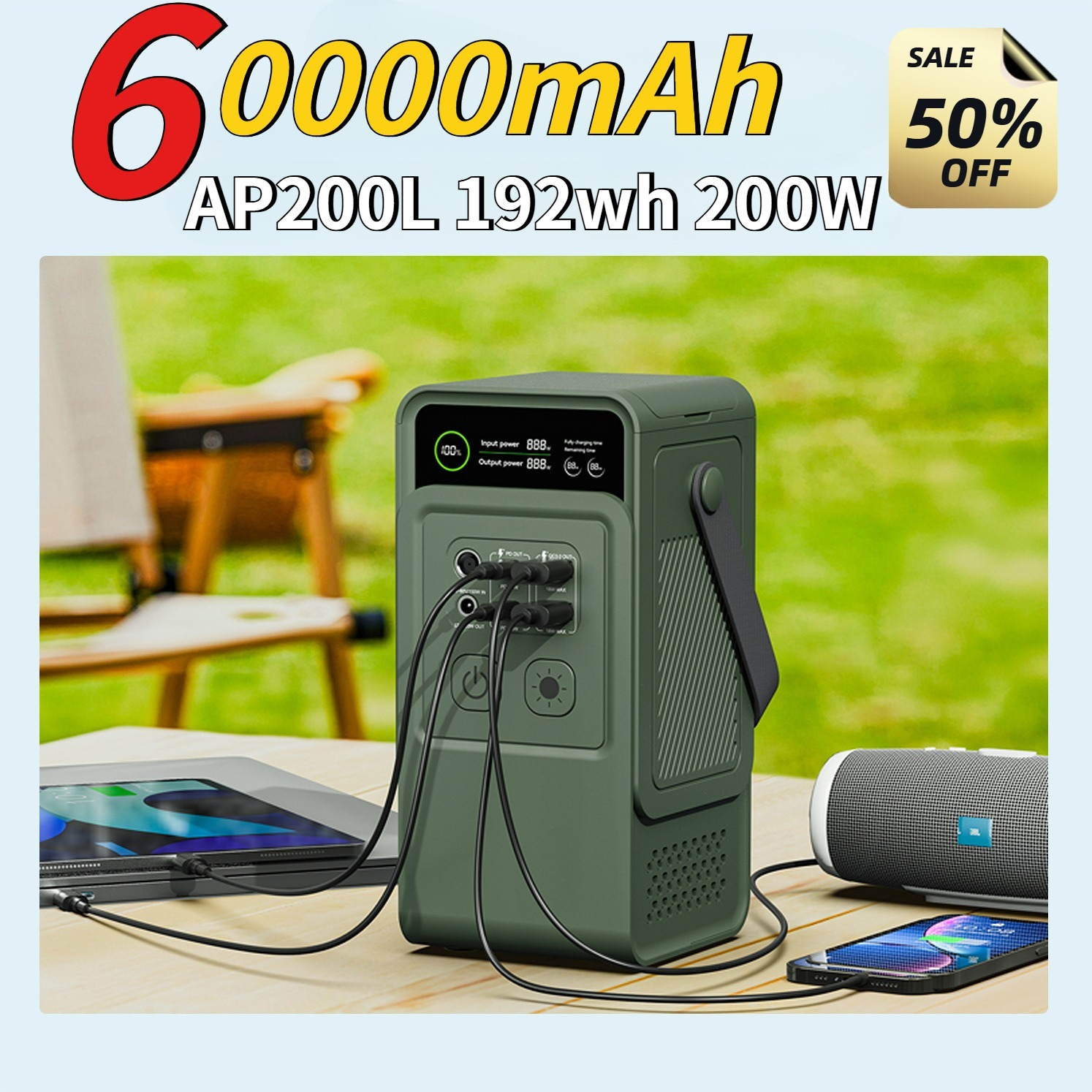 Camping Cooking Utensils Kit - 60000mAh 200W 192Wh Camping Power Station