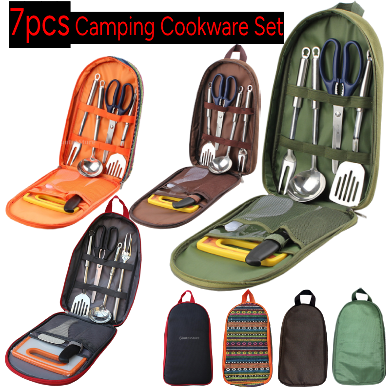 Camping Cooking Hardware - 7pcs Camping Kitchen Utensil Set with