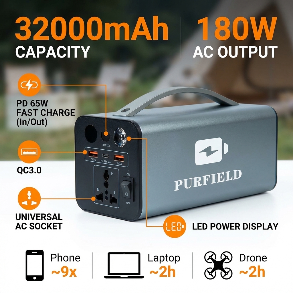 Camping Cooking Utensils Kit - 180W Outdoor Power Station 32000mAh 118.4Wh