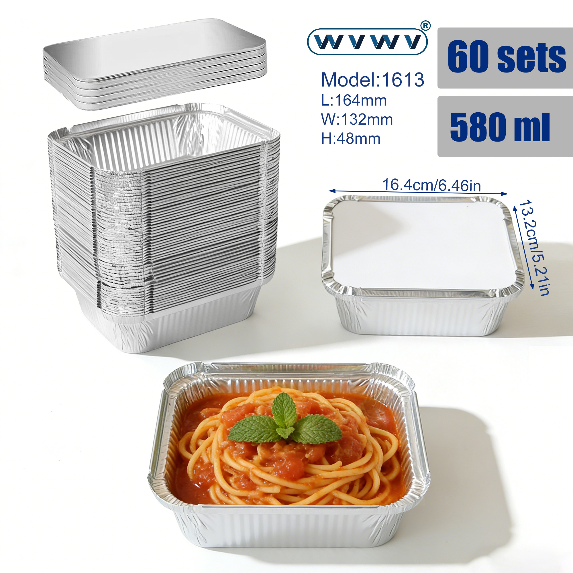 Camping Cooking Container - 60Pcs 560ml Disposable Aluminum Foil Food