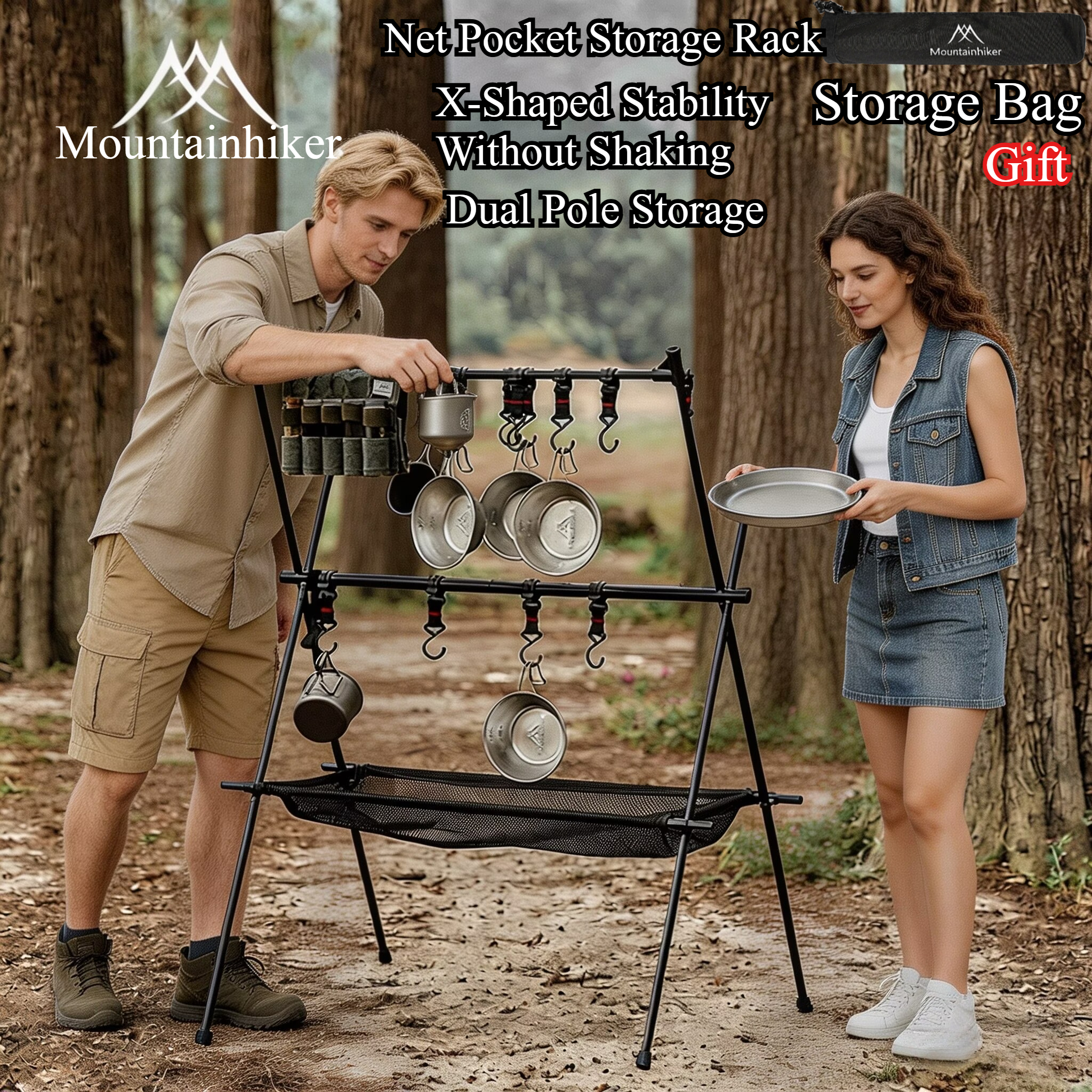 Camping Cooking Accessories - MOUNTAINHIKER Outdoor Folding Camping Hanging Rack