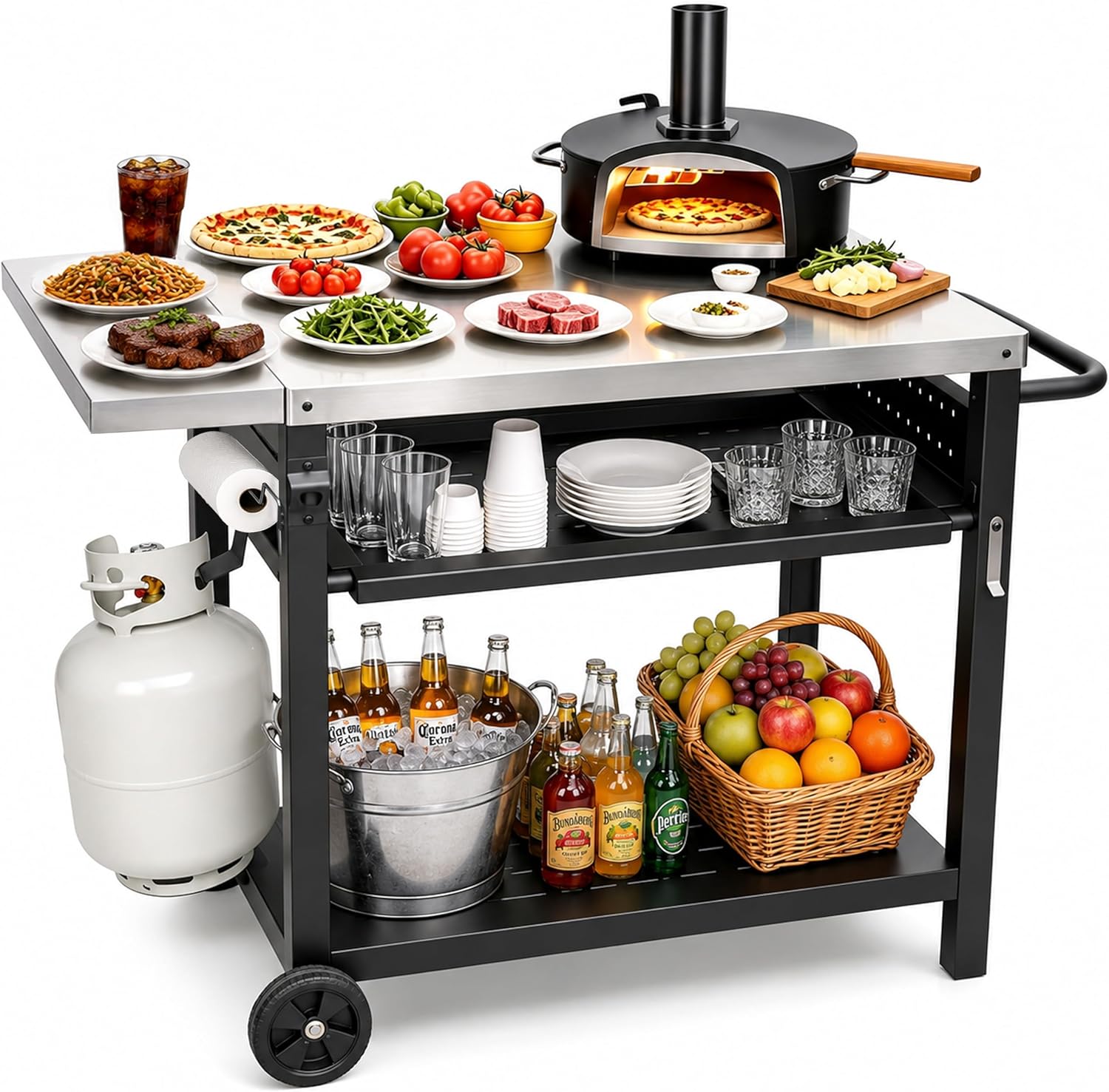Camping Cooking Table With Storage - Stainless Steel Outdoor Grill Table, 43.3