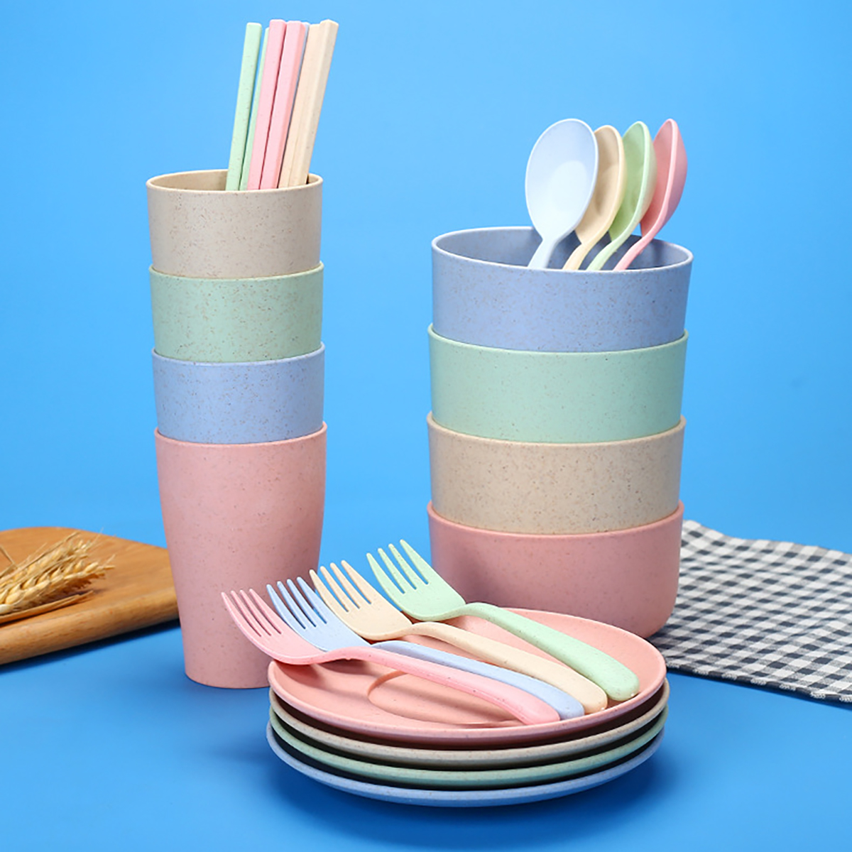 Camping Cooking Utensils Kit - Fork Spoon Chopsticks Bowls Cup Dish