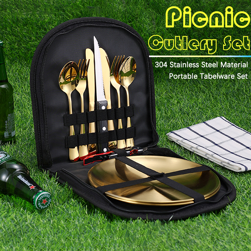 Camping Cooking Utensils Kit - 10Pcs Camping Tableware Set 304 Stainless