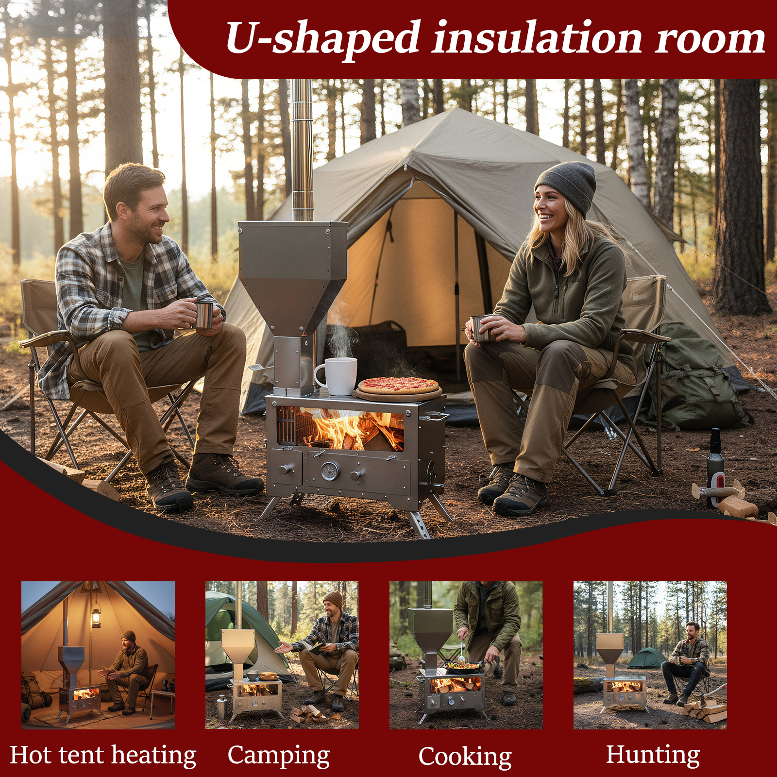Wood Stove with Chimney Pipe P - Camping Cooking Portable recension och pris