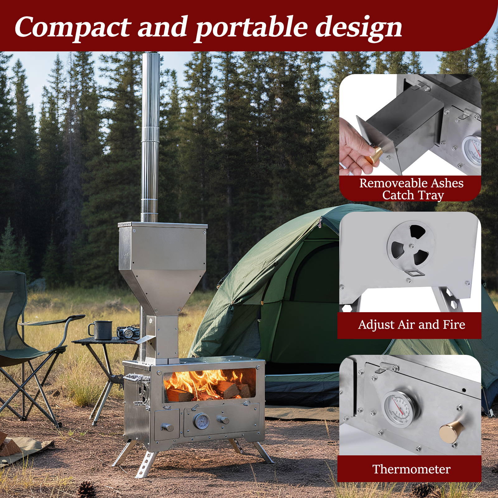Wood Stove with Chimney Pipe P - Camping Cooking Portable recension och pris