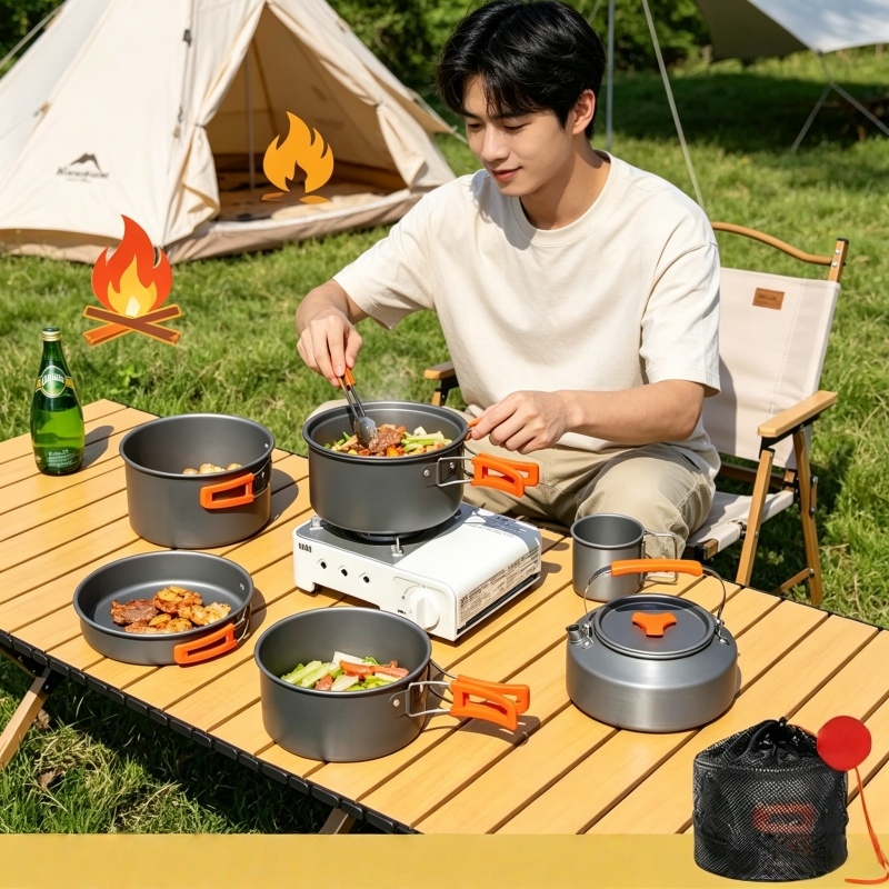 10PCS Camping Cookware Set Out - Camping Cooking Table With Storage recension och pris