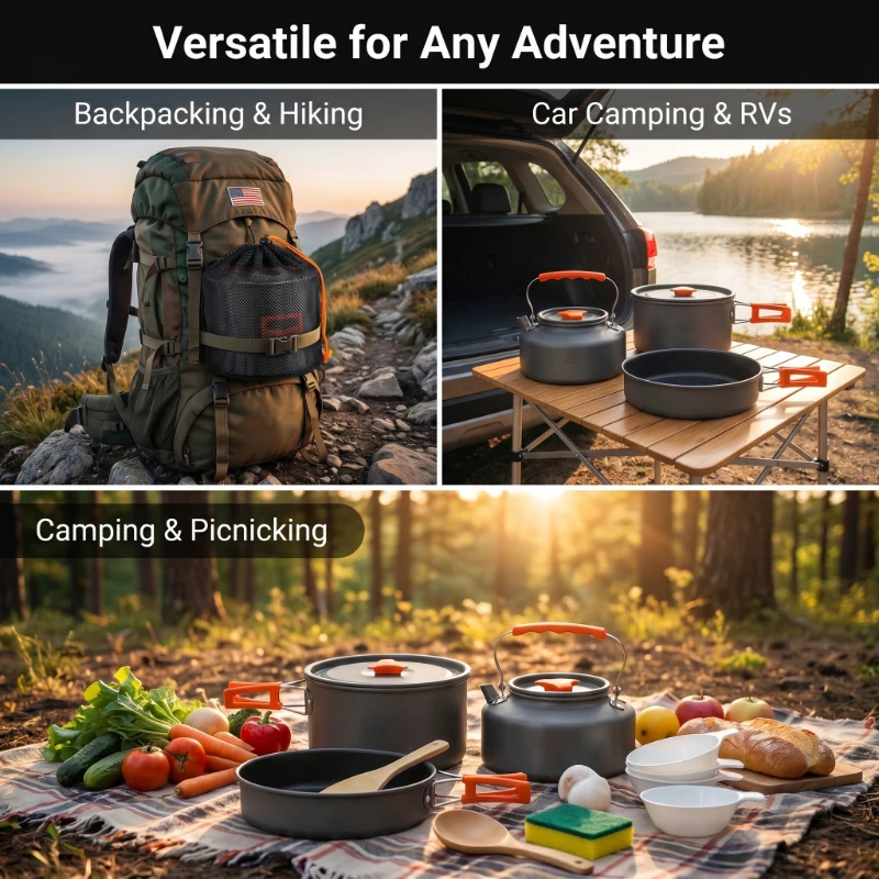 10PCS Camping Cookware Set Out - Camping Cooking Table With Storage recension och pris