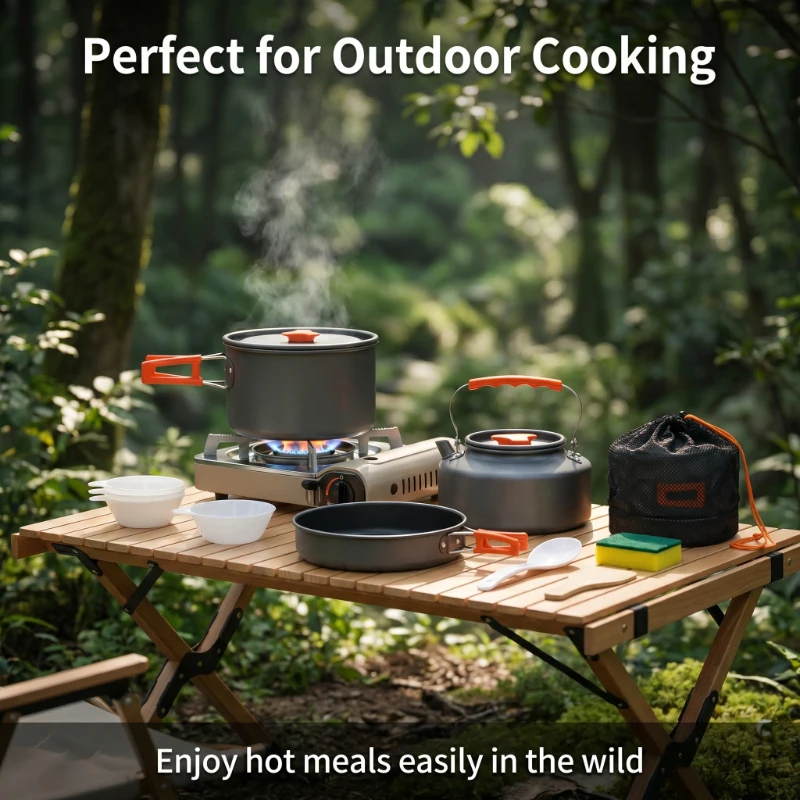 10PCS Camping Cookware Set Out - Camping Cooking Table With Storage recension och pris