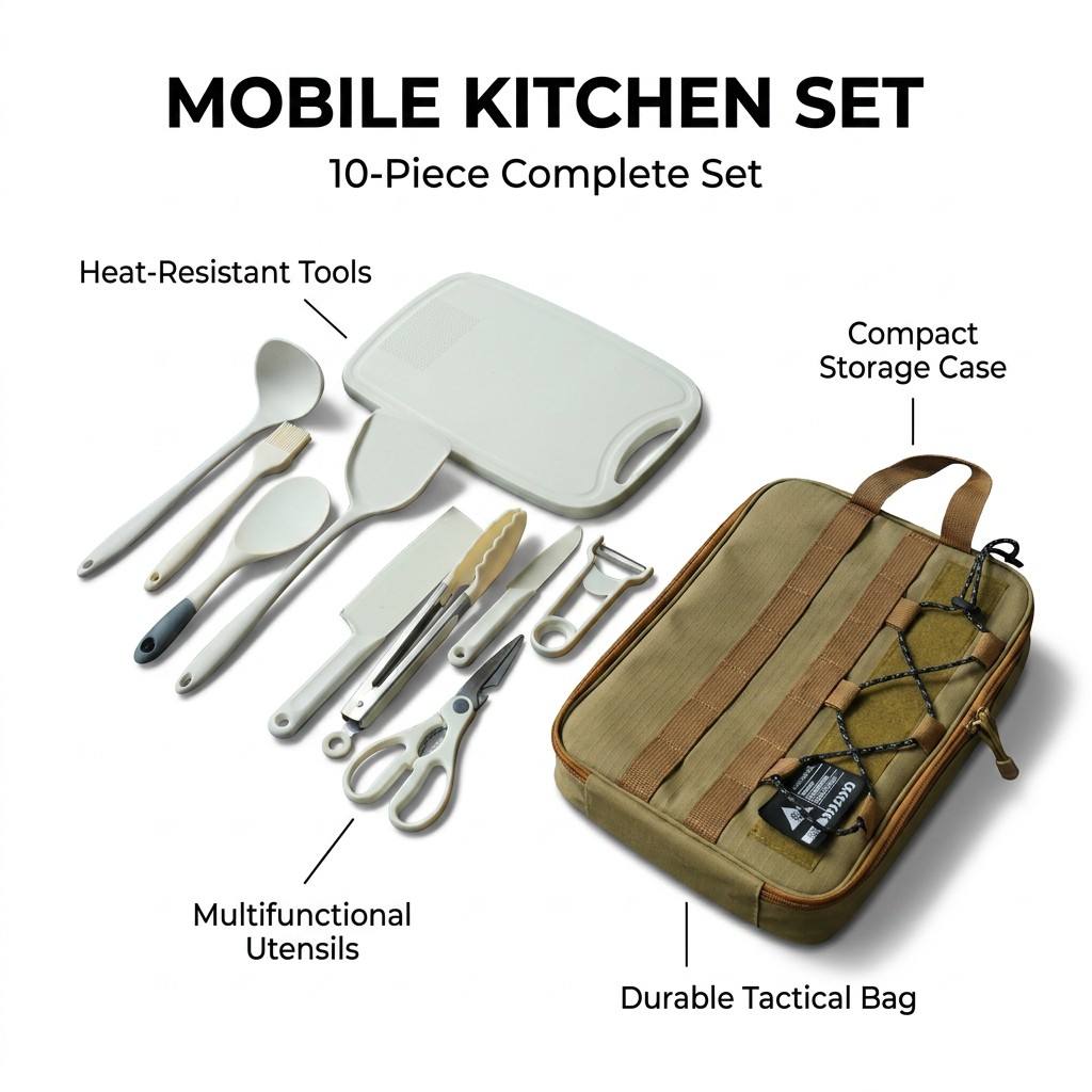 Portable 9Pcs Camping Kitchenw - Camping Cooking Container recension och pris