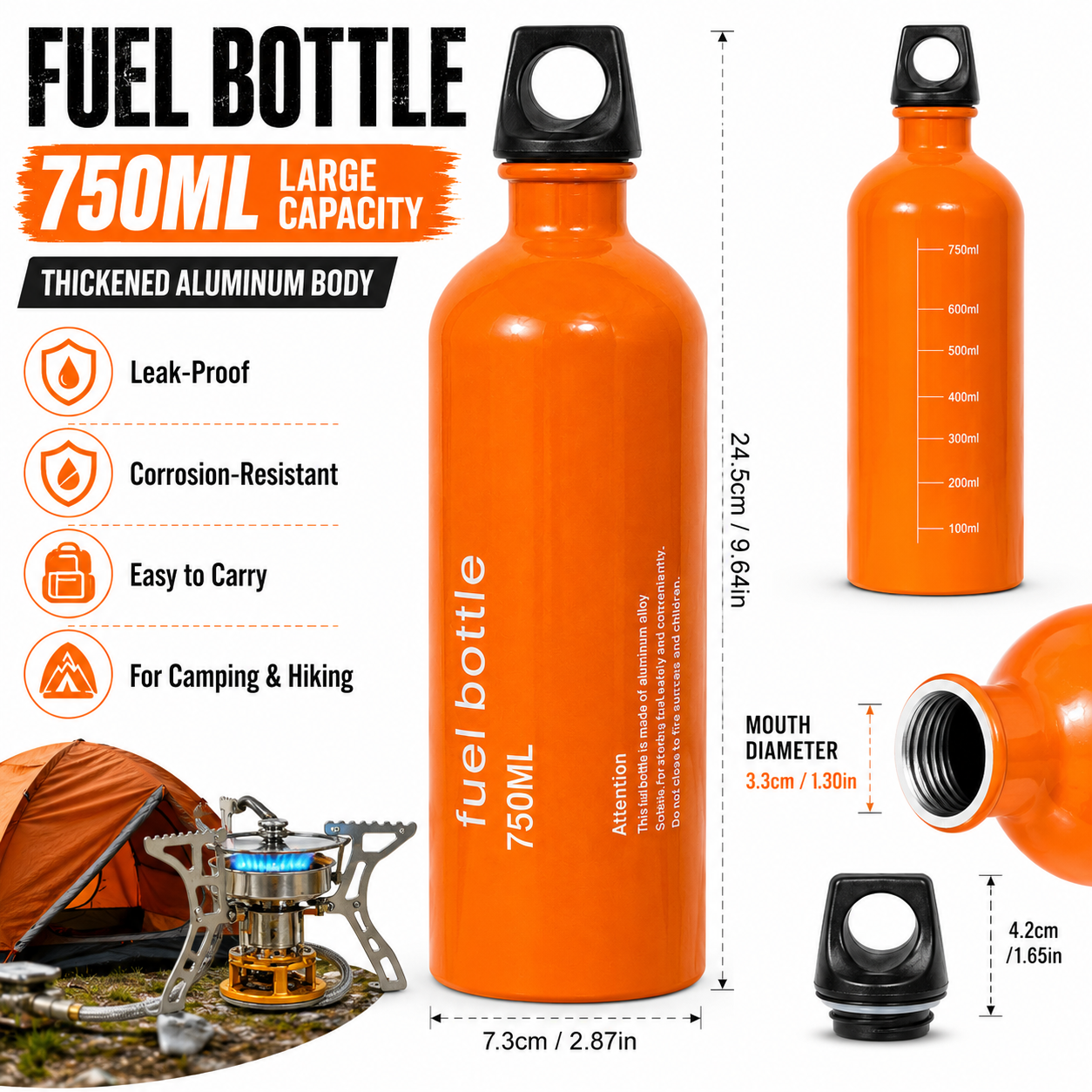 750ml Aluminum Fuel Bottle Cam - Camping Cooking Fuel recension och pris