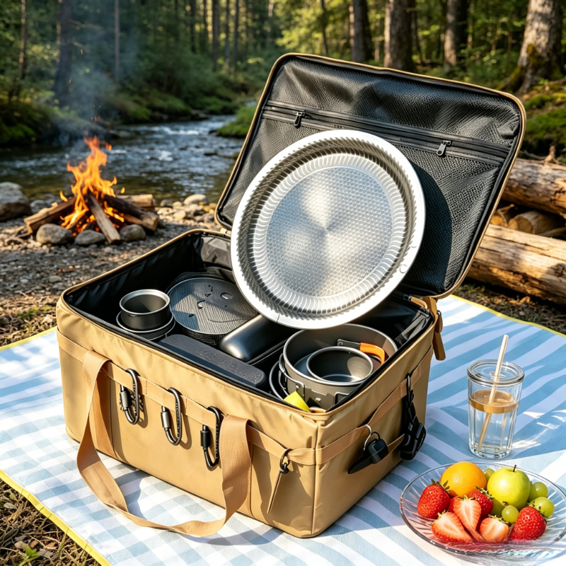 Foldable 30L Khaki Oxford Tact - Camping Cooking Table With Storage recension och pris