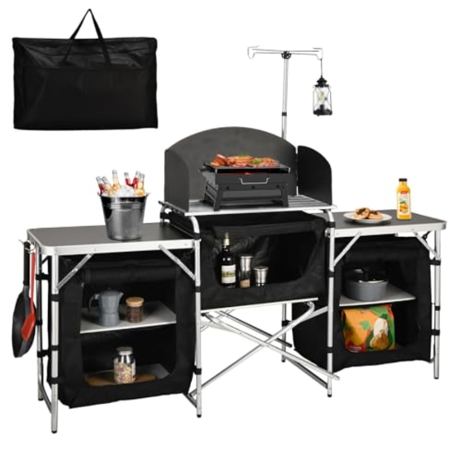 Outdoor kitchen table: aluminu - Camping Cooking Table With Storage recension och pris