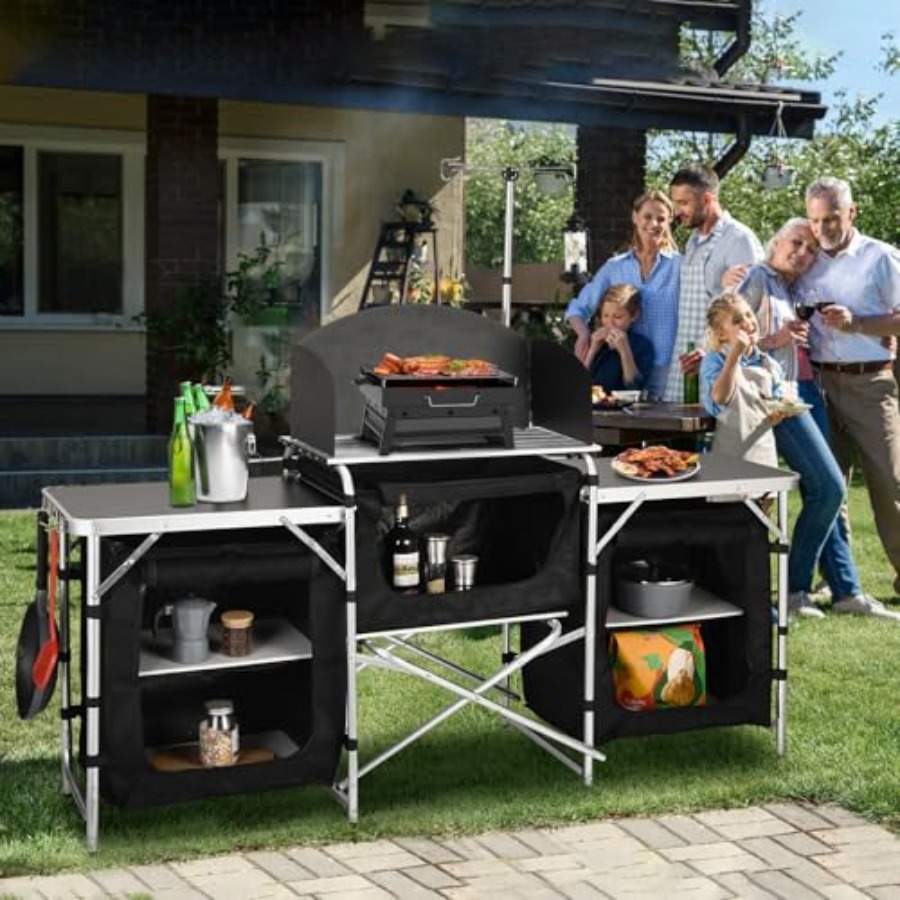 Outdoor kitchen table: aluminu - Camping Cooking Table With Storage recension och pris