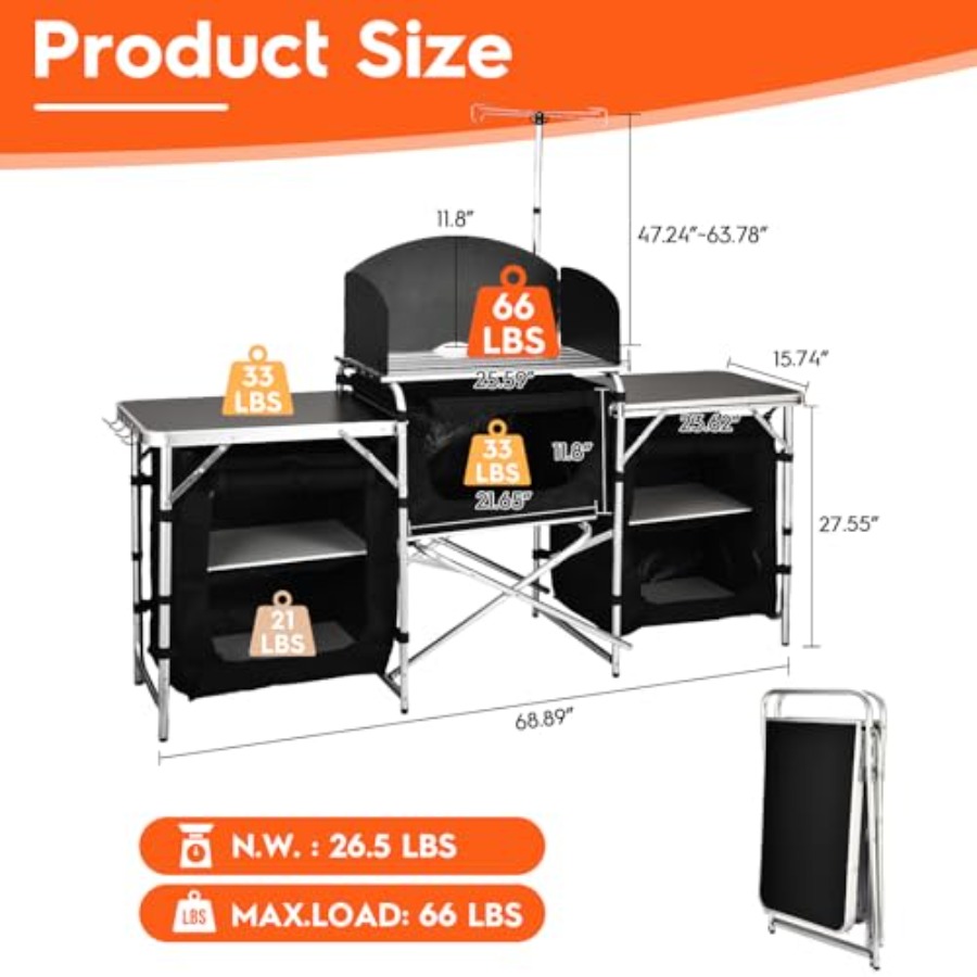 Outdoor kitchen table: aluminu - Camping Cooking Table With Storage recension och pris