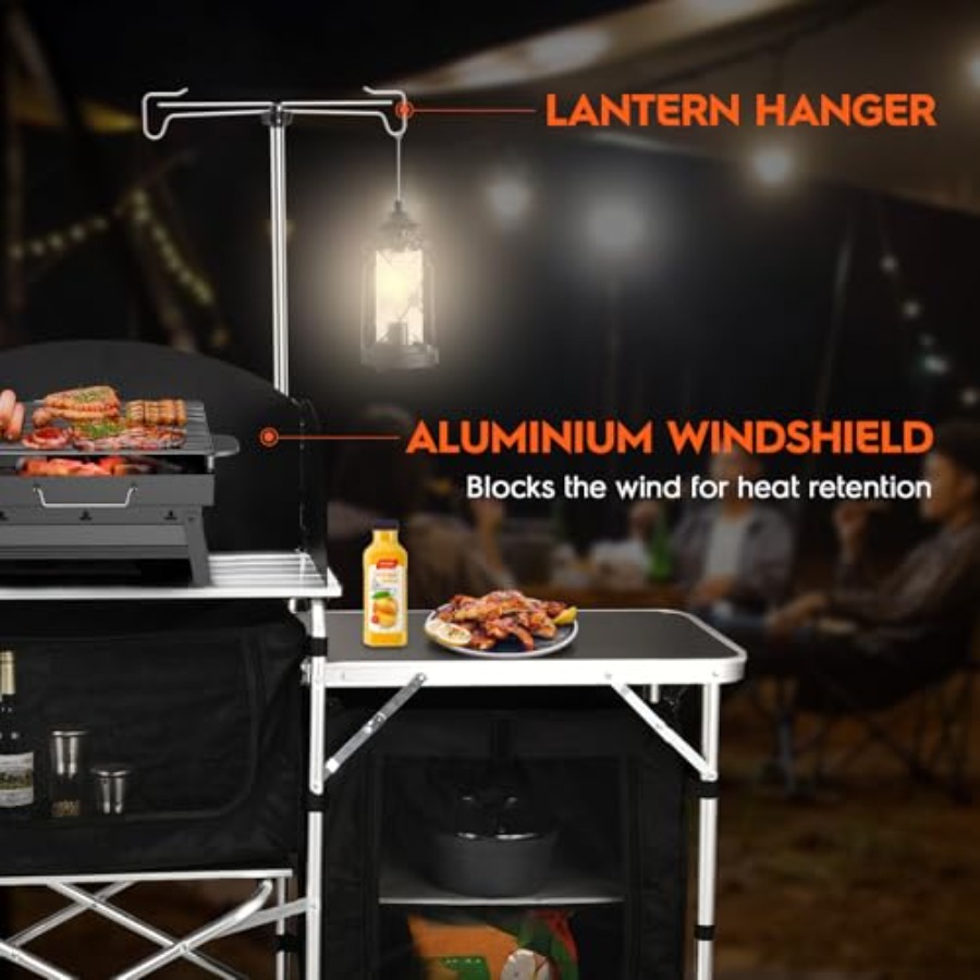Outdoor kitchen table: aluminu - Camping Cooking Table With Storage recension och pris