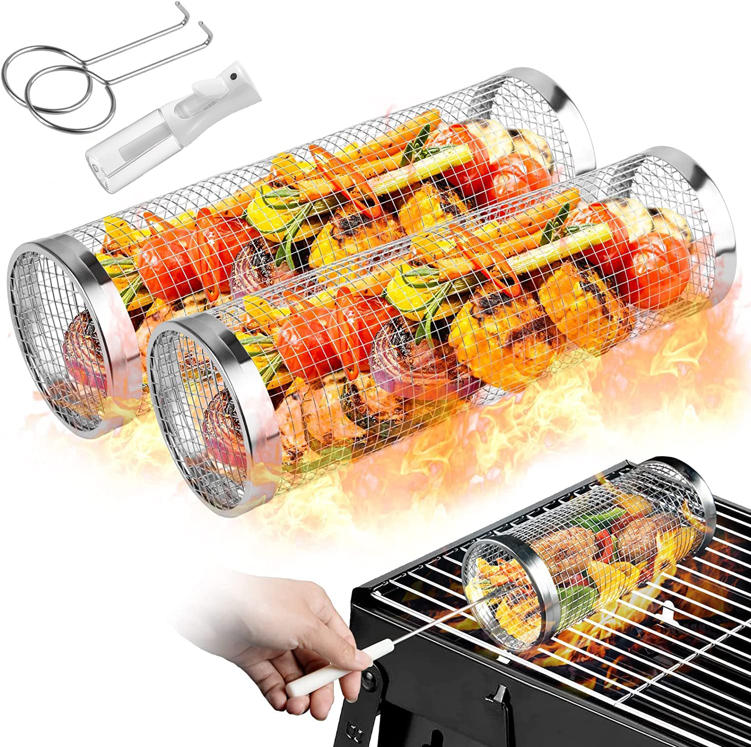 2 Pieces Rolling Grilling Bask - Camping Cooking Candle recension och pris